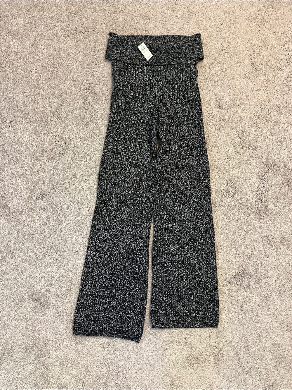 aerie Marled Fold-Over Wide Leg Knit Pants - Black & Gray